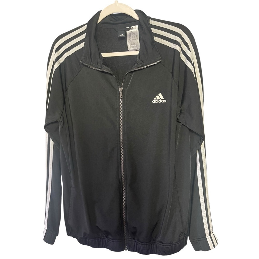 Adidas Black and White 3-Stripe Full Zip Track Jacket
